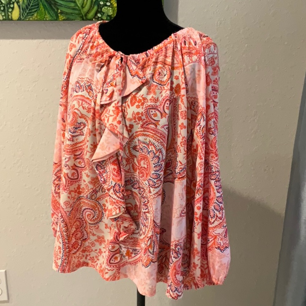 JohnPaulRichard Pink Ruffled Long Sleeve Blouse
